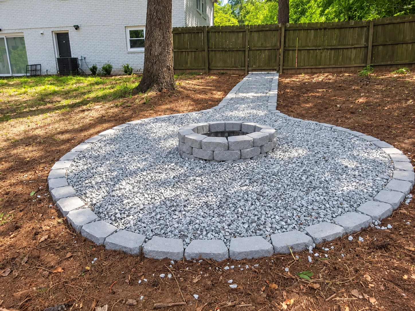 A gravel gathering area and fire pit shown in the company’s Thumbtack portfolio